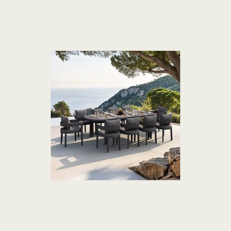 Outdoor dining furniture collection in a coastal setting