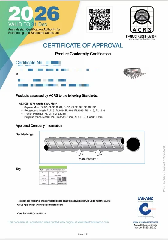 ACRS Product Certification, certified scope (page 2)