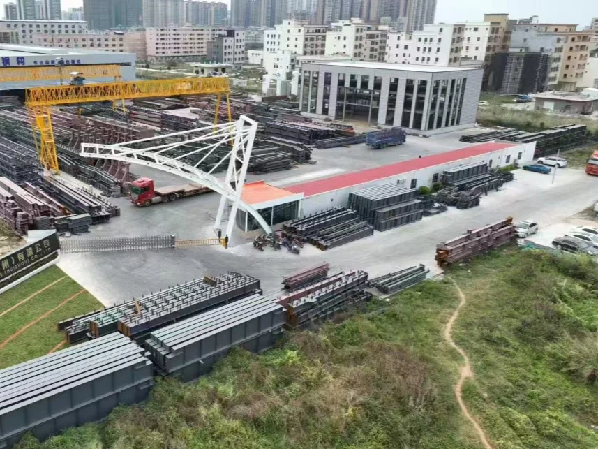 Aerial view of the stockyard with gantry crane and stacked steel