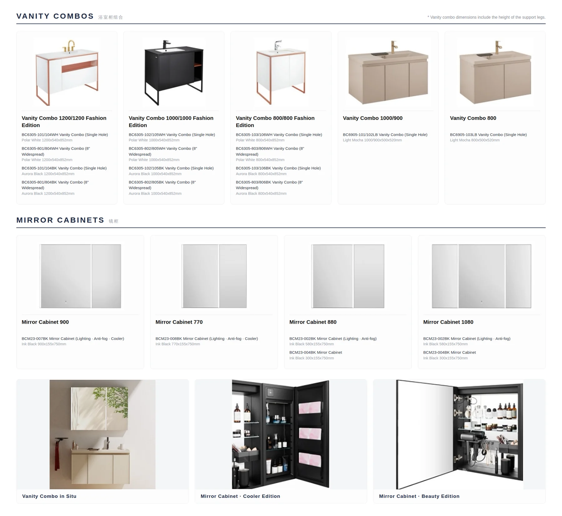 Vanity Combos and Mirror Cabinets