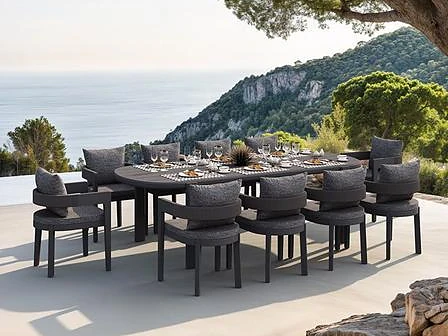 Outdoor dining table and chairs on a terrace